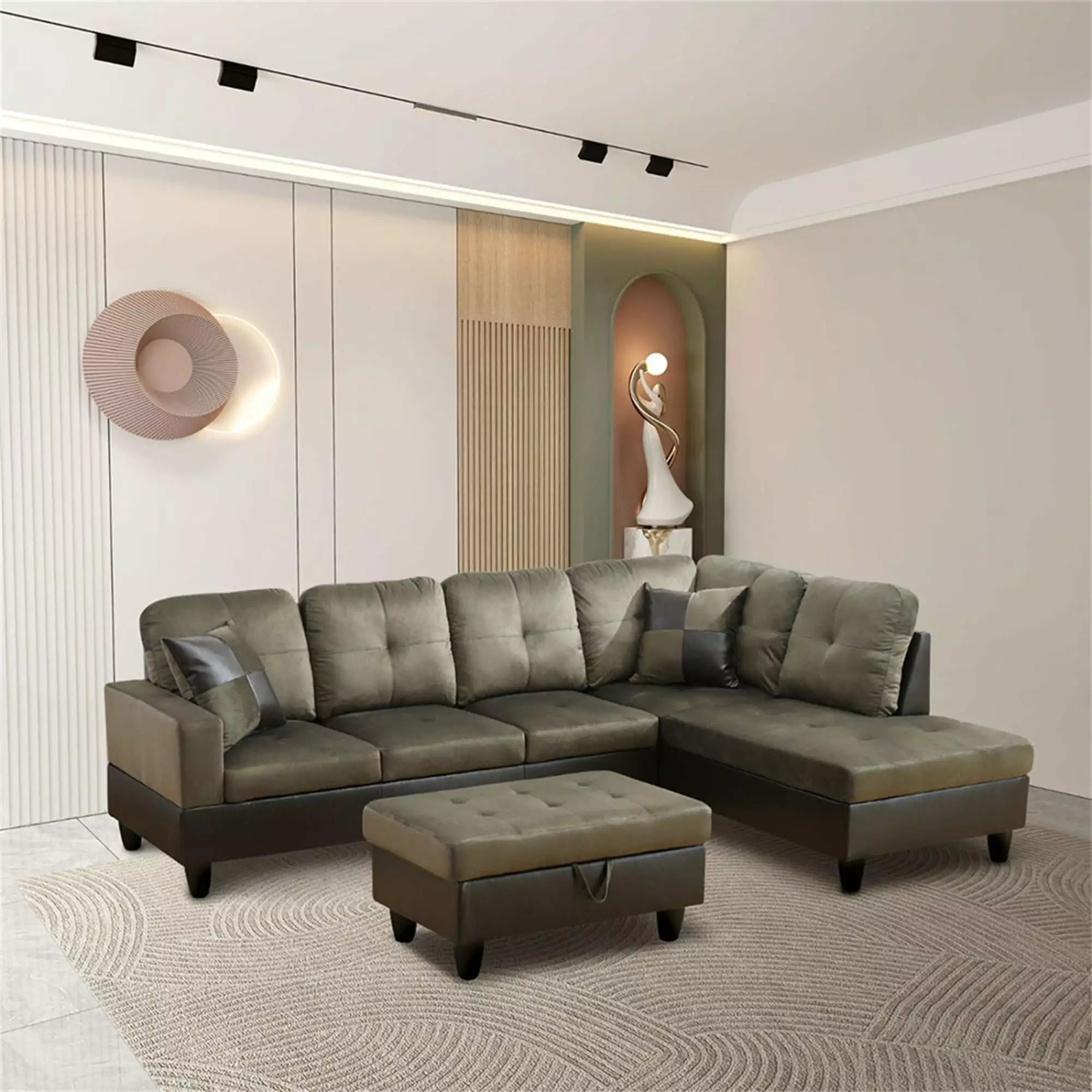 YYAo Living Room Sofa 3-Piece Set. 3-Seater L-Shaped couch. Removable Ottoman. Small Sofa for Small Apartments. Living Rooms and Offices (Taupe)