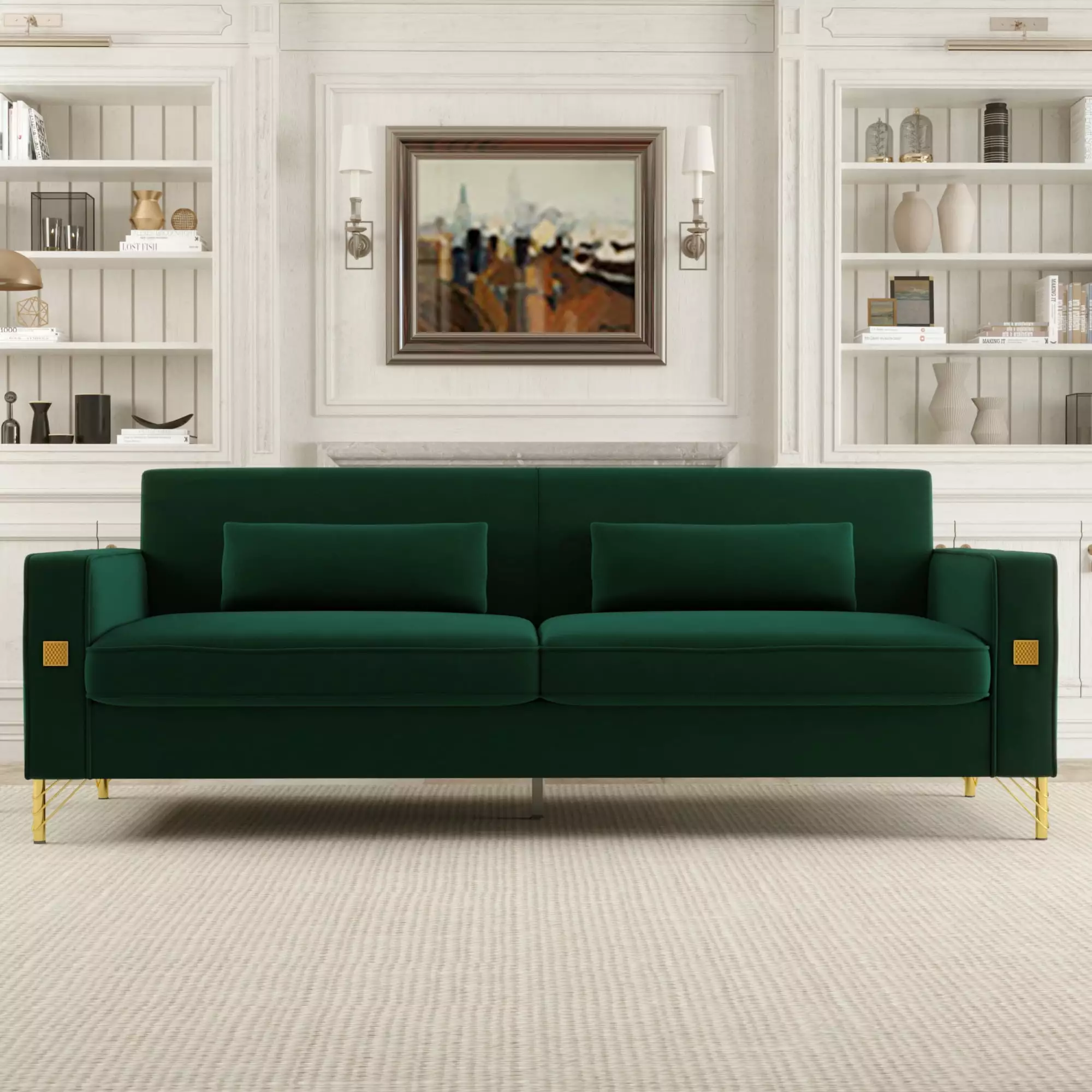 YYAo Modern Sectional Sofa Couch. Sofa Bed Futon with Reversible Chaise & Ottoman for Living Room Small Space. Apartment. Retro Green