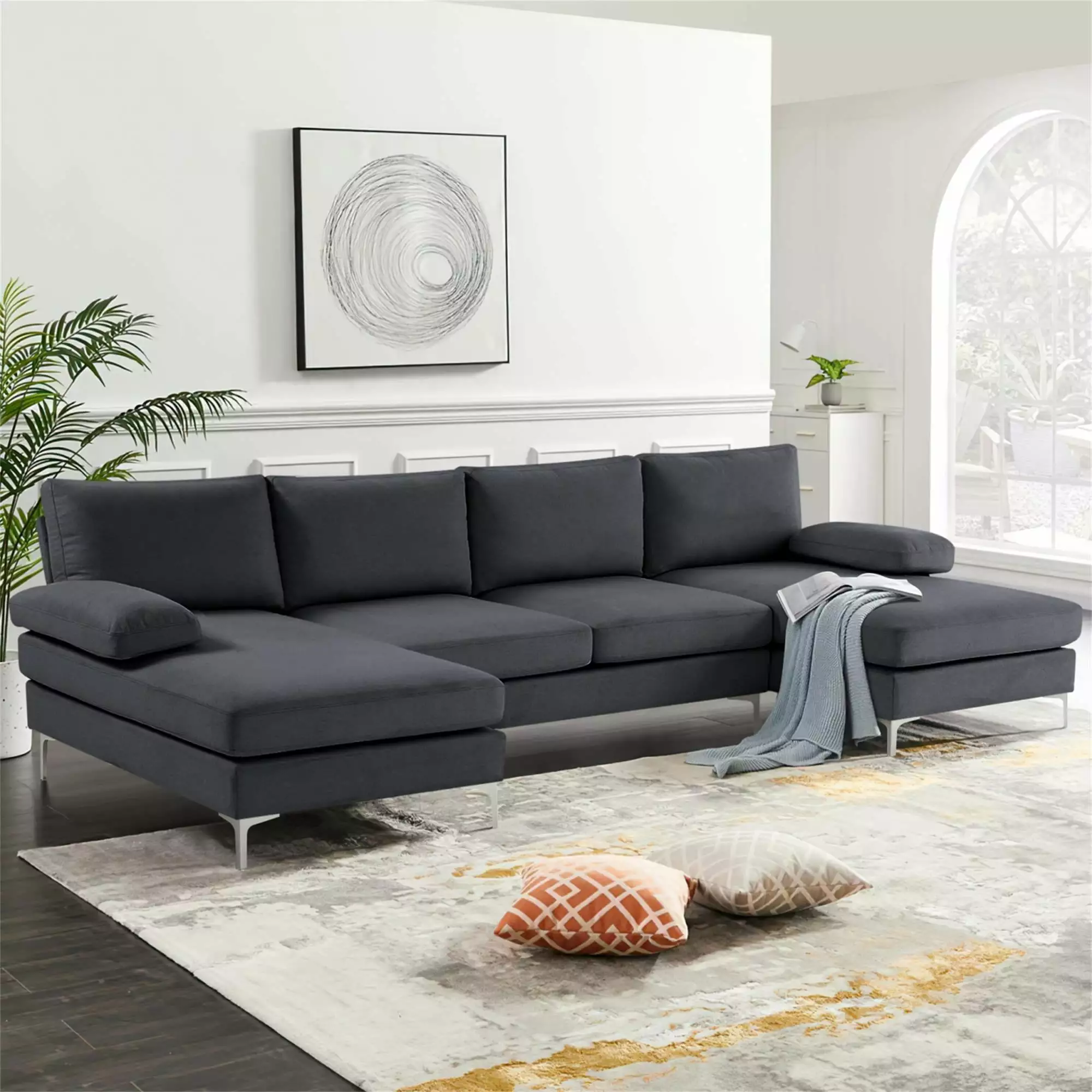 YYAo Reversible Modular Sectional Sofa Bed. Couch with Large Chaise U-Shape Modular for Small Space Apartment. Living Room. Gray