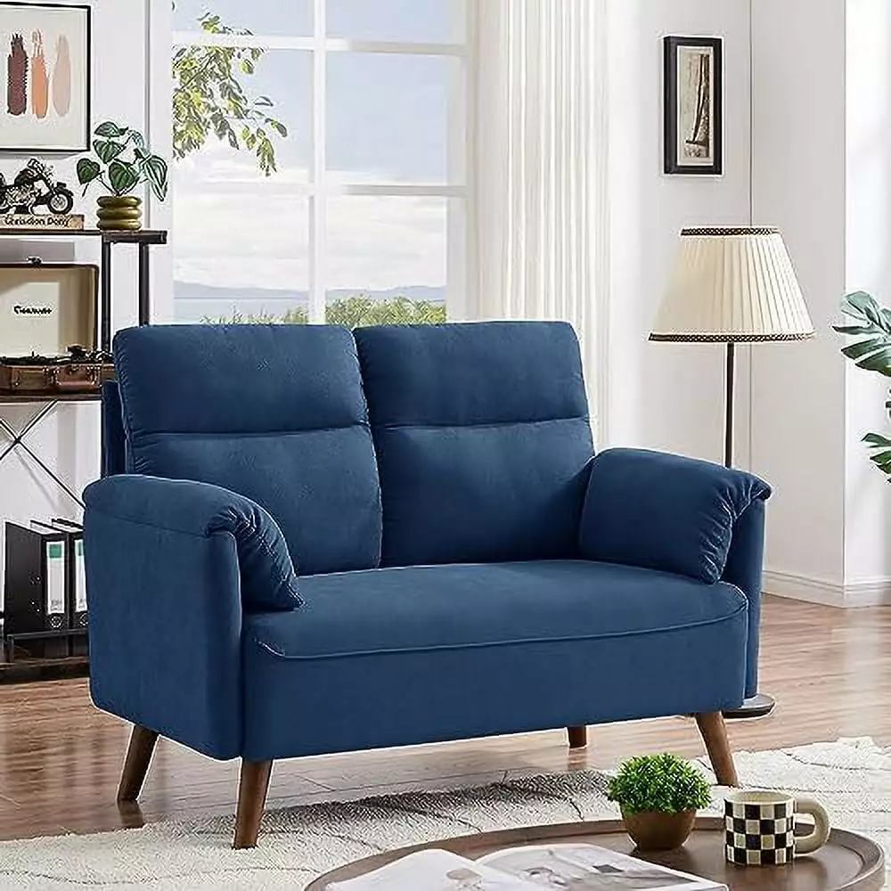 YZboomLife 50.6" Small Loveseat Sofa Mid Century Modern Love Seat Couch with Back Cushions and Wood Legs 2 Seater Small Couches for Living Room Bedroom Small Spaces