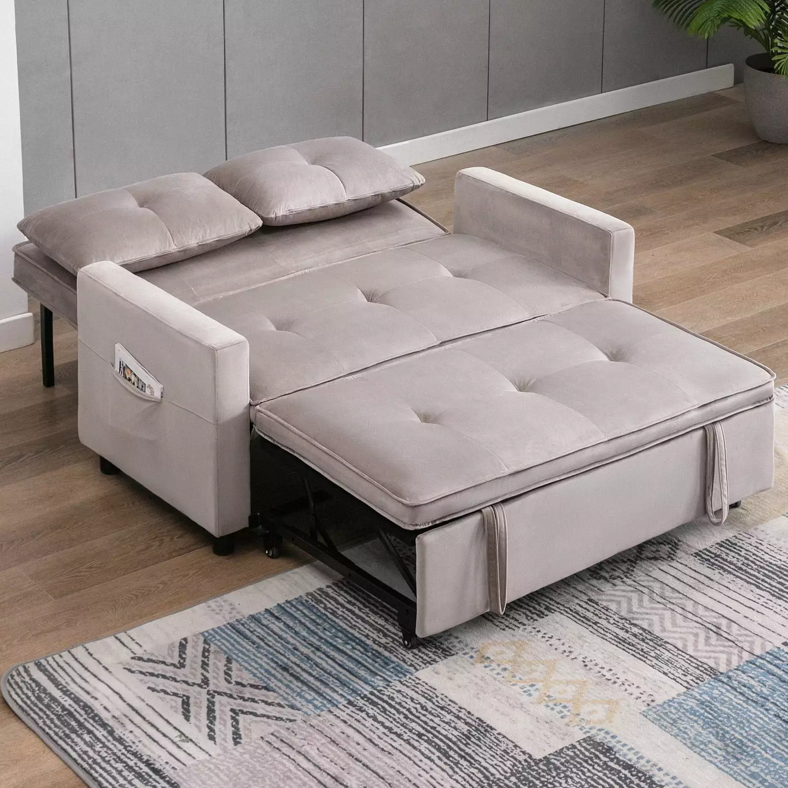 ZAFLY Pull Out Sofa Bed. 2 Seater Sleeper Sofa. Convertible Loveseat for Small Space. Pull Out Couch for Living Room/Bedroom. Light Gray