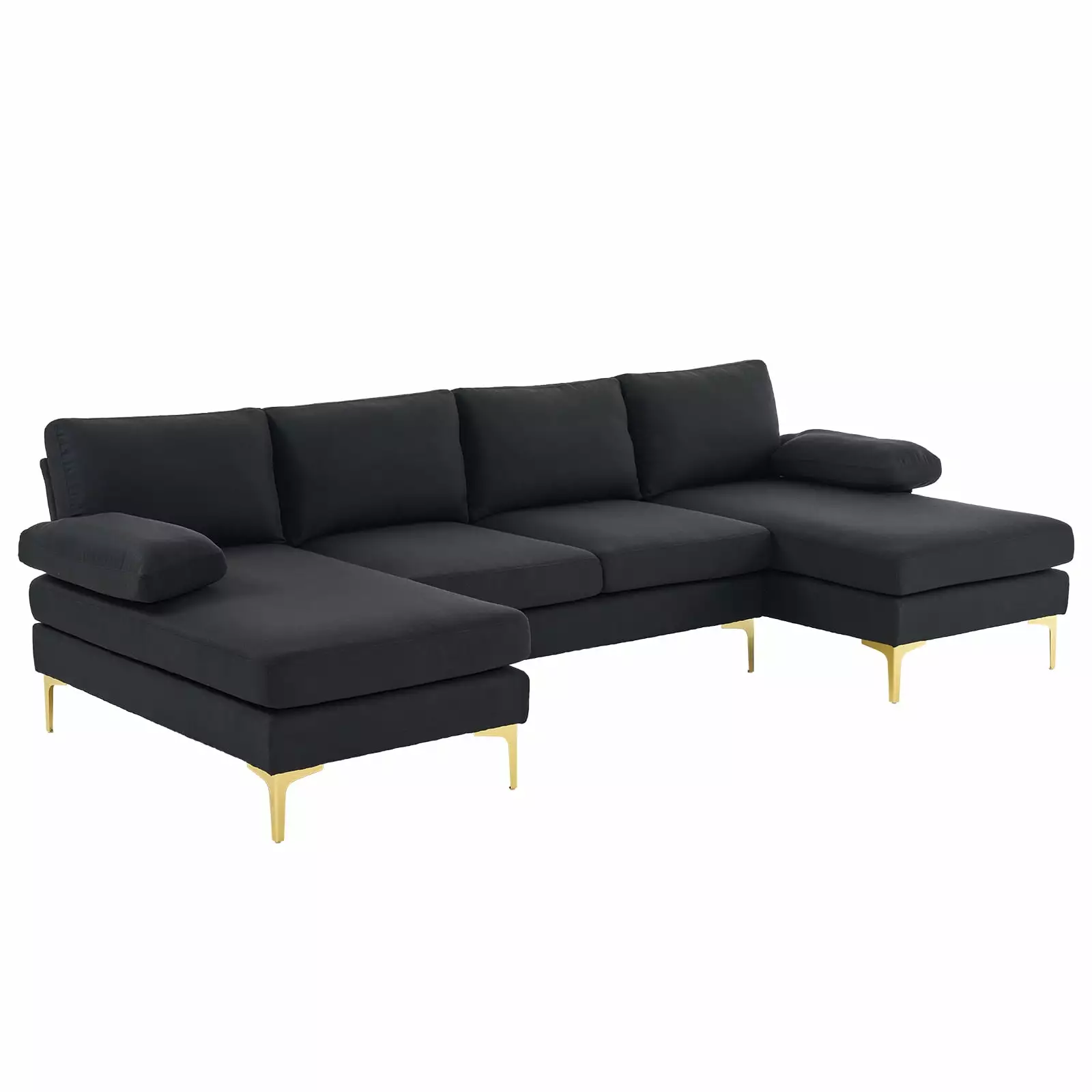 Zimtown U Shaped Sectional Sofa.110 W Convertible Couch with Double Reversible Chaise. Modern Linen Fabric 4 Seater Sofa with Metal Feet Black