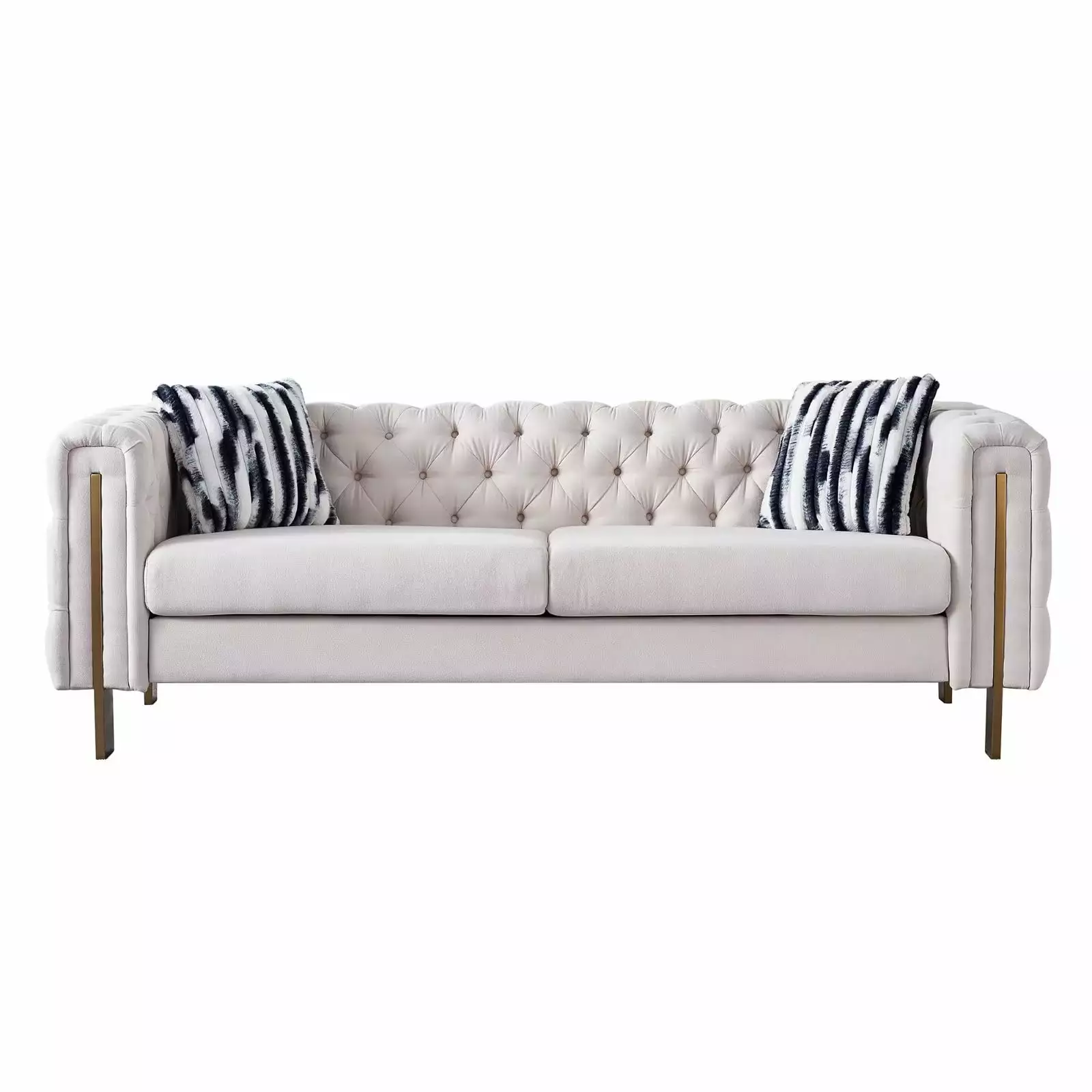 84.25 2-Seat Sofa. Modern Fabric Upholstered Loveseat Couch with Button Tufted Backrest and Armrest. Standard Sofa with Metal Legs and Thicken Seat Cushion for Living Room Office. Beige