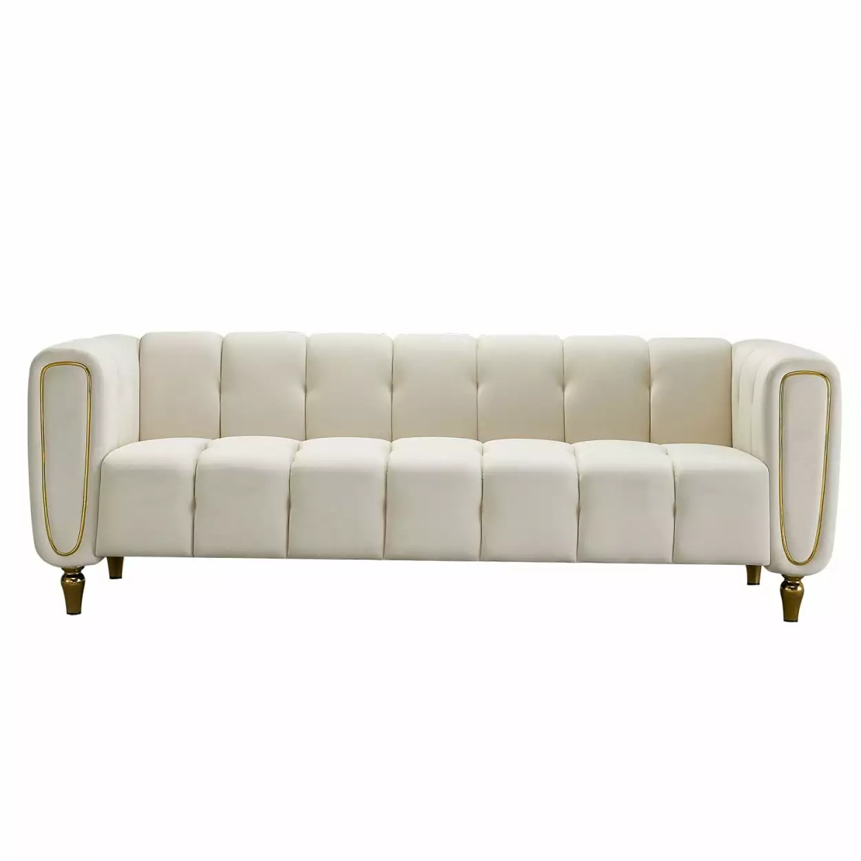 Contemporary Velvet Upholstered Sofa Couch. Comfy Modern Sofa Couch. 3 Seater Sofa Button Tufted Chesterfield Couch with Gold Legs for Living Room. Apartment