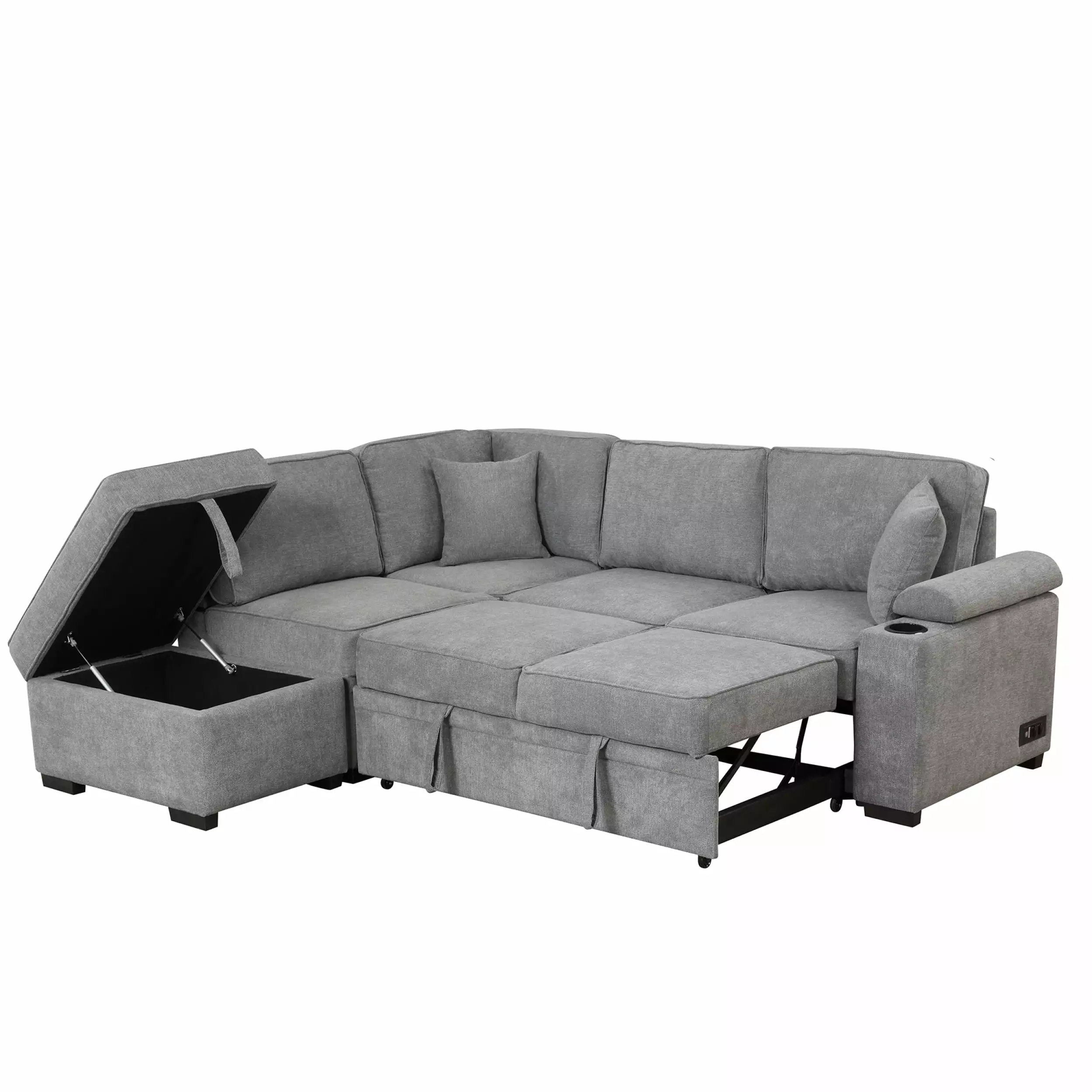 87.4 Sleeper Sofa Bed. 2 in 1 Pull Out sofa bed L Shape Couch with Storage Ottoman for Living Room. Bedroom Couch and Small Apartment. Gray 50AAE