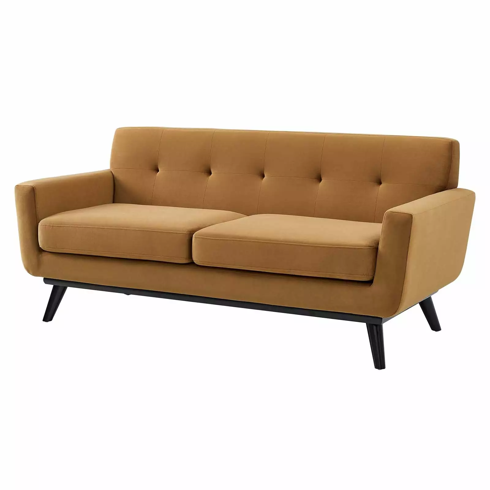 Loveseat Sofa. Brown. Velvet. Modern Contemporary. Mid Century Living Hotel Lounge Cafe Lobby