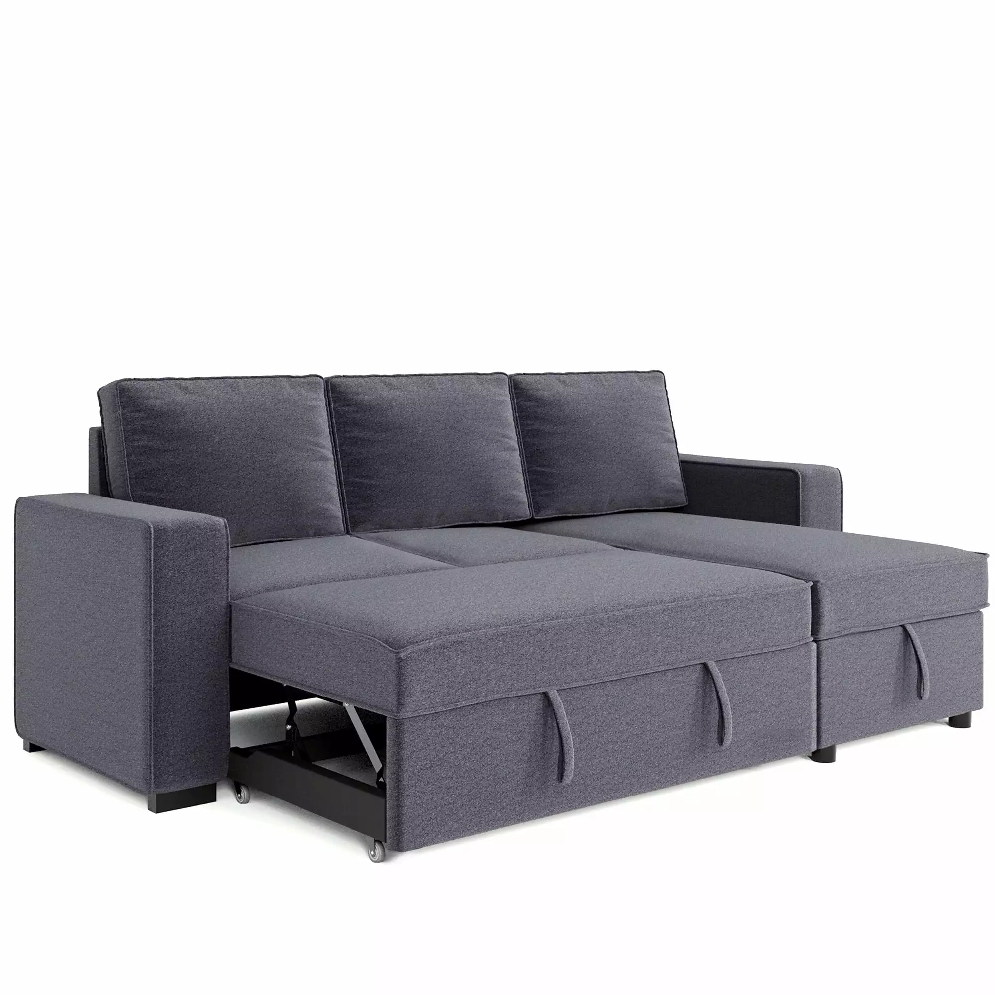 91 Reversible Sectional Sofas Couch Sleeper Sofa Bed with Pull Out Bed and Storage Chaise - Gray