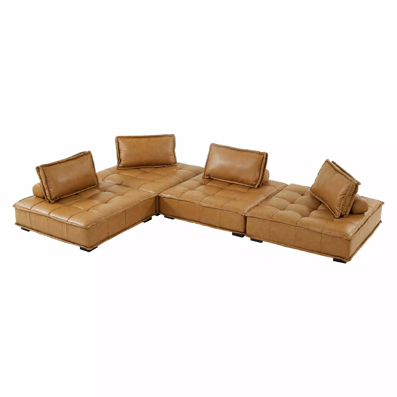 Modular Deep Tufted Sectional Sofa Set. Tan. Fabric. Modern Contemporary French Country. Living Lounge Cafe Room Hotel Lobby Hospitality