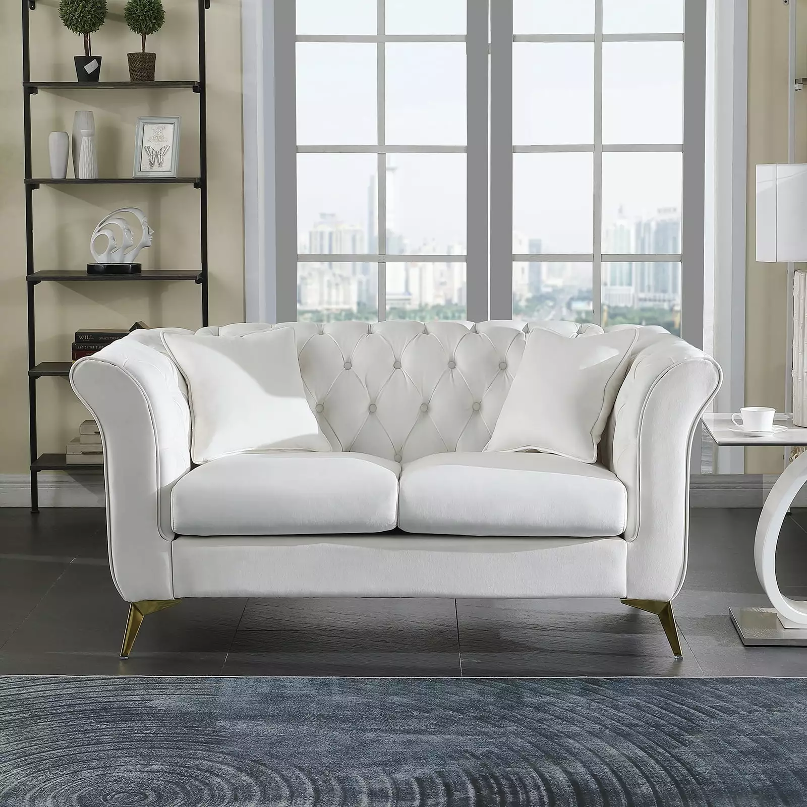 Holaki 64.17 Loveseat Velvet Couch Furniture. Classic Tufted Chesterfield Sofa for Living Room. White