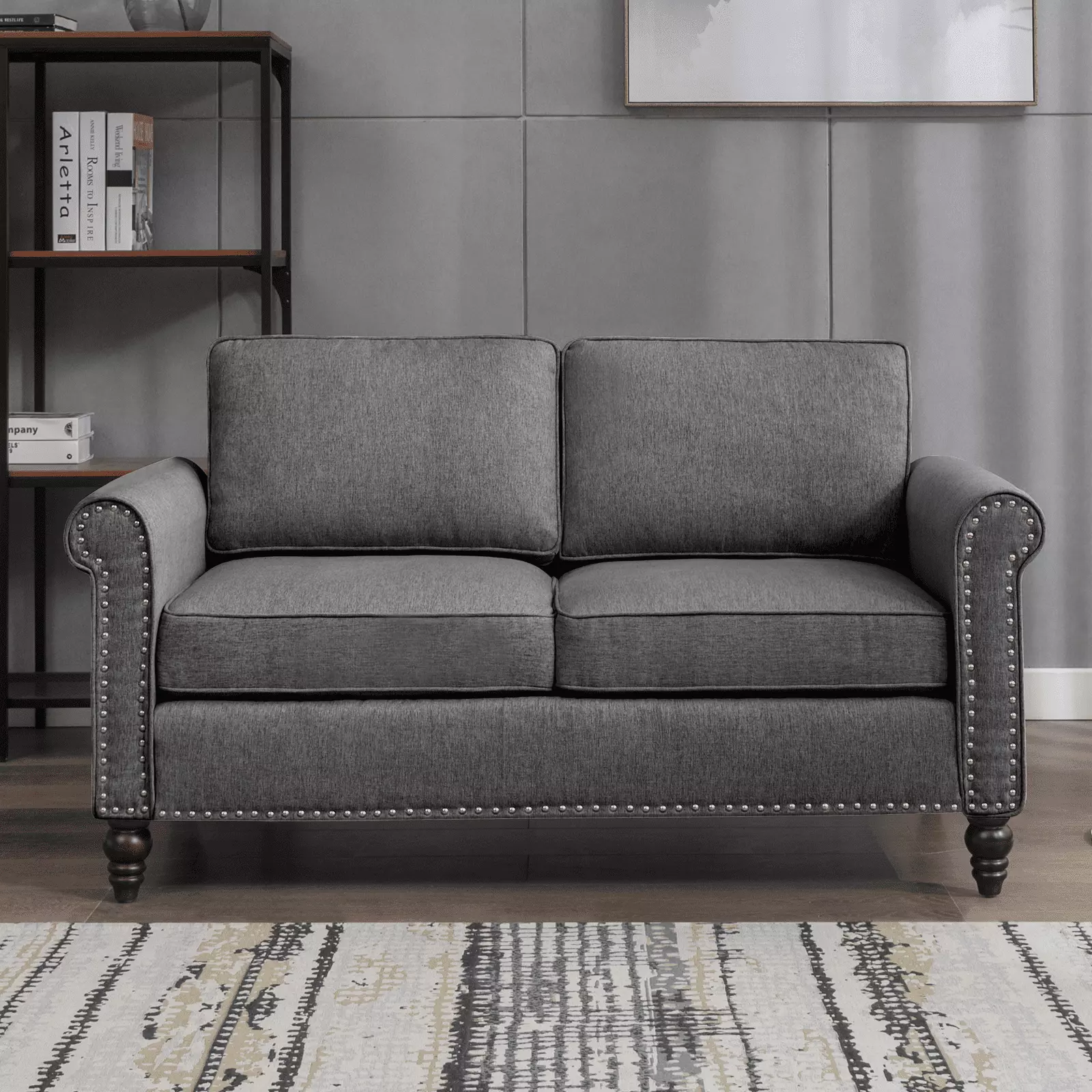 ZAFLY Loveseat Sofa Couch with Solid Wood Frame for Home/Office/Apartment/Living Room. Dark Grey