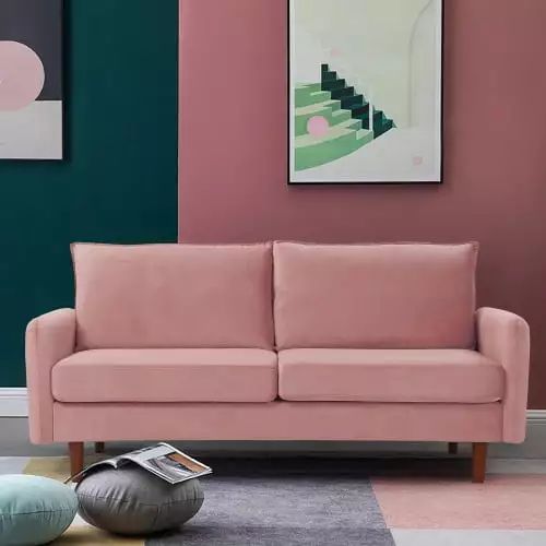 Wulawindy Loveseat Pink velvet with wood legs