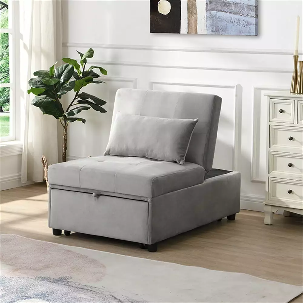 Multi-Function Folding Ottoman Sofa Bed with Pulley System.Velvet Sofa Bed.Ottoman Lounge Chair.Convertible Sleeper Bed.Couch Guest Bed for Living Room Small Room Apartment.Gray