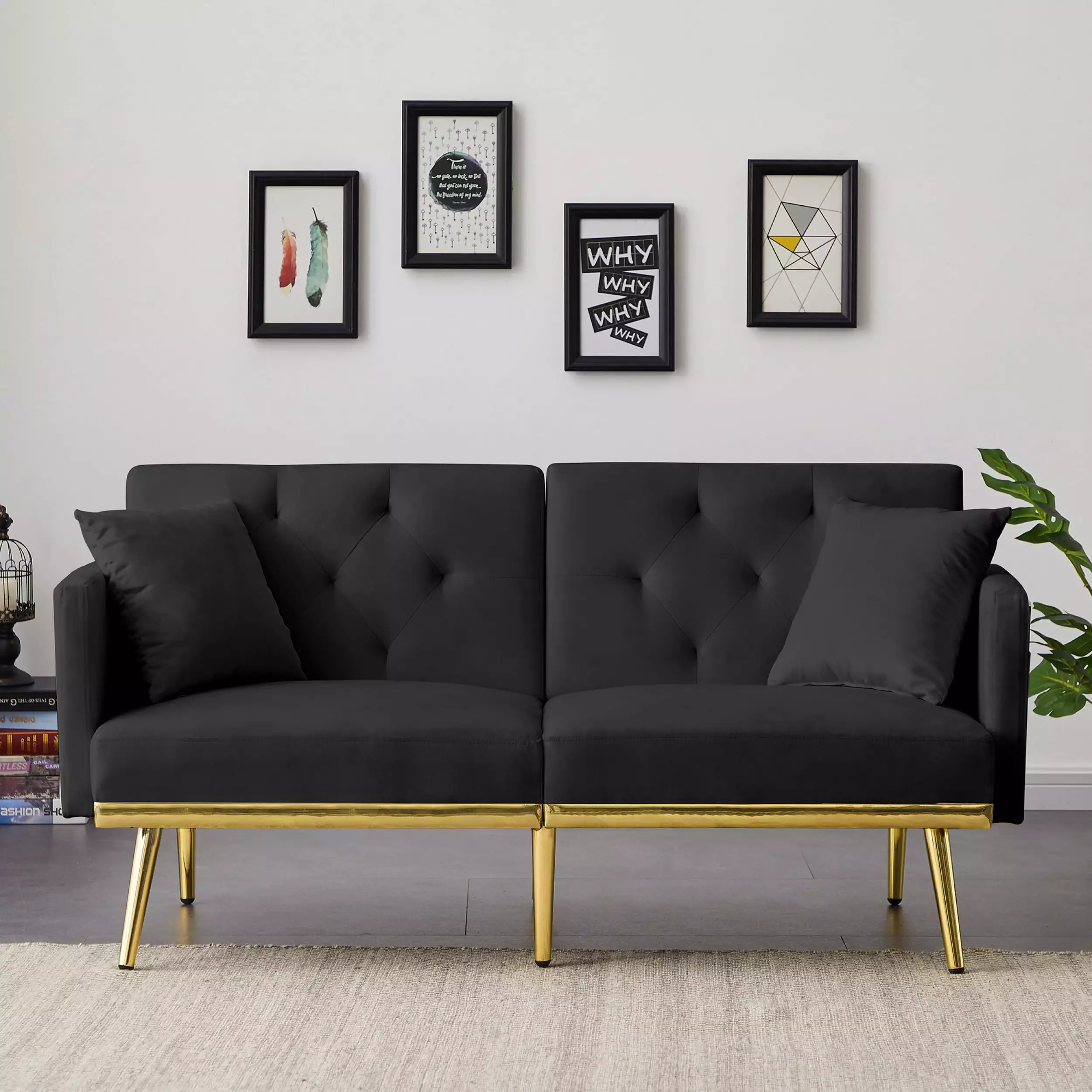 BLACK VELVET SOFA BED 49092