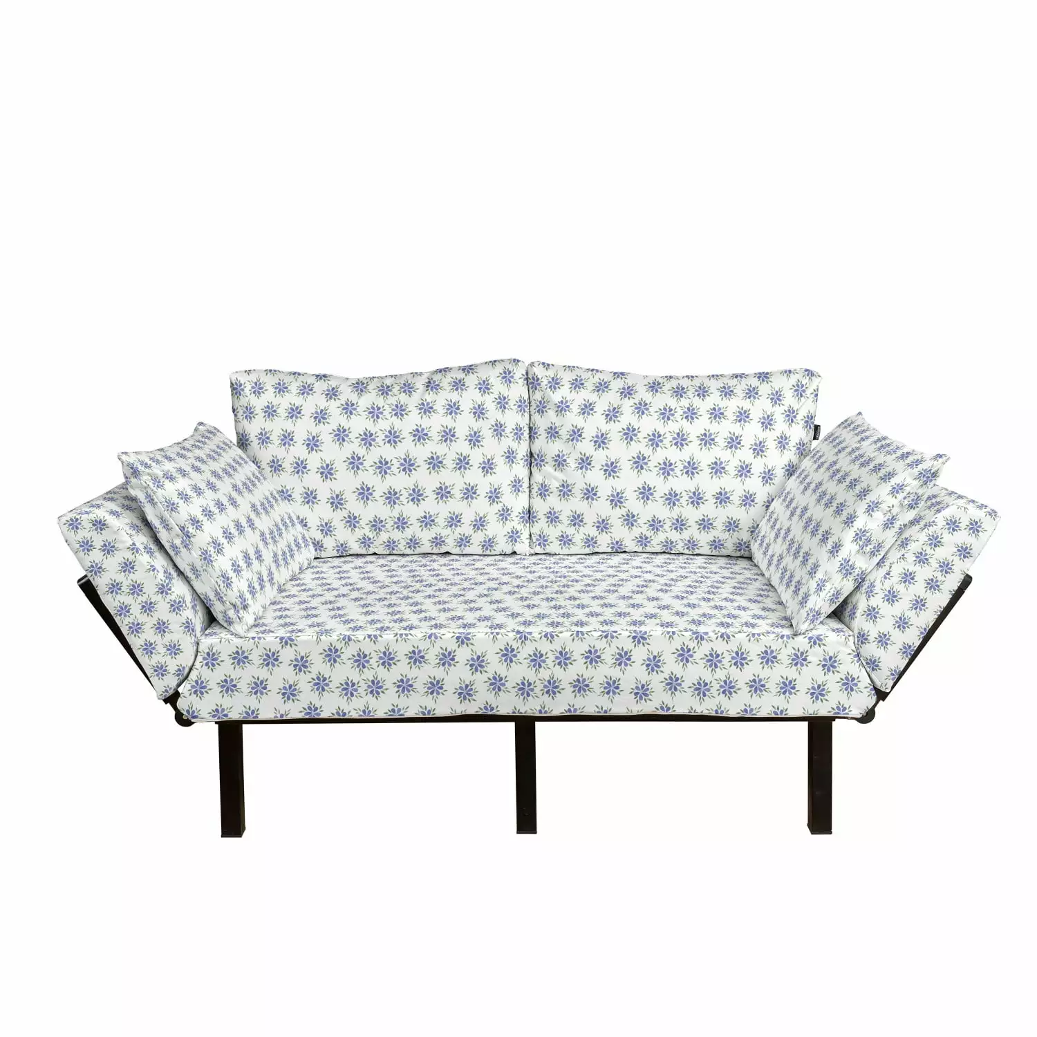 Garden Art Futon Couch. Repeated Pattern of Watercolor Design of Flowers in Pastel Tones. Daybed with Metal Frame Upholstered Sofa for Living Dorm. Loveseat. Ceil Blue Green and White. by Ambesonne