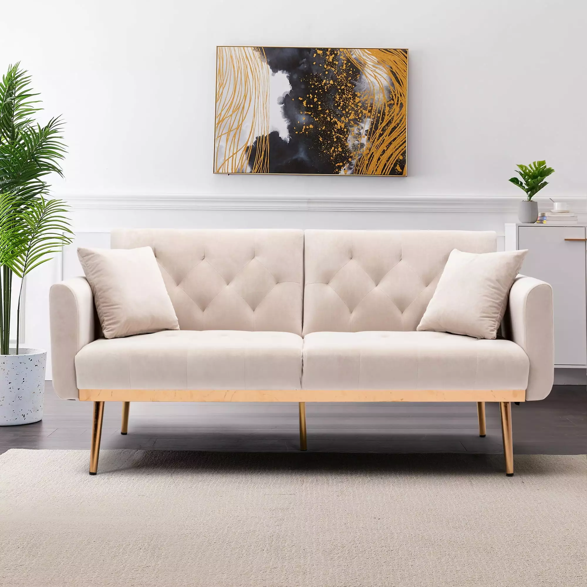 Oaks Aura Velvet Sofa. Accent sofa. loveseat sofa with rose gold metal feet