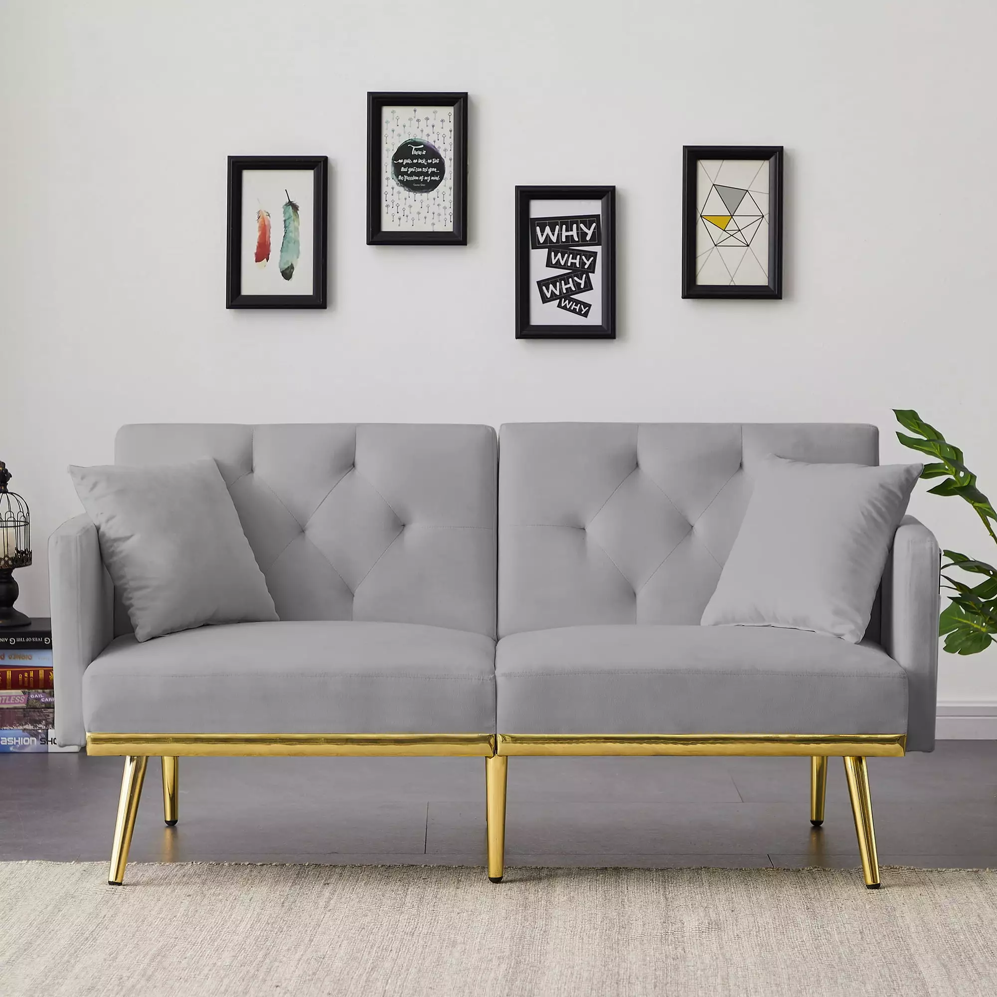 [Two Day Delivery] GREY VELVET SOFA BED