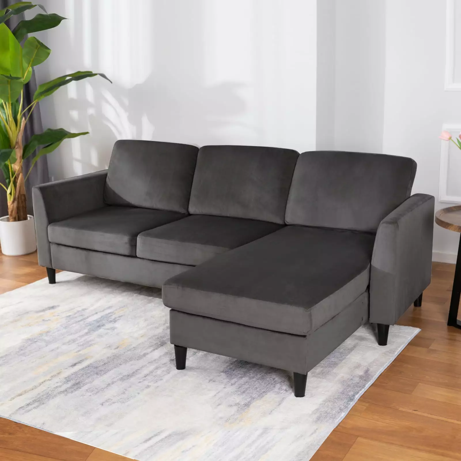 ijuicy Convertible Sectional Sofa Couch. 3-Seat L Shaped Couches with Reversible Chaise. 86 W Velvet Sofa. Sectional Couch for Living Room/Apartment/Office Dark Grey