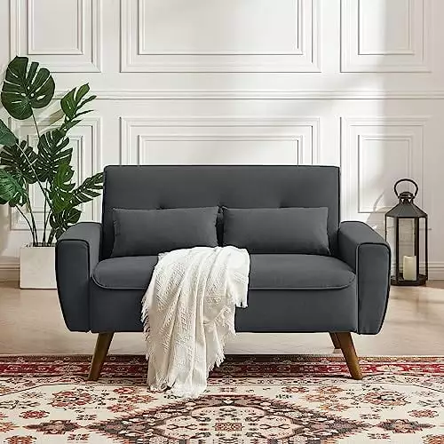 xrboomlife 48" Small Loveseat Sofa Mid Century Modern Love Seat Couch 2 Seat Tufted Couches with Throw Pillows for Living Room Apartment Bedroom and Small Spaces Light Grey